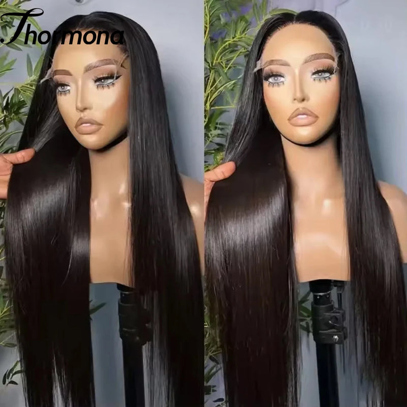 Chocolate Brown Straight Lace Front Wig Synthetic 30 Inch 200 Density 13x4 HD Transparent Full Lace Frontal Wig Pre Plucked