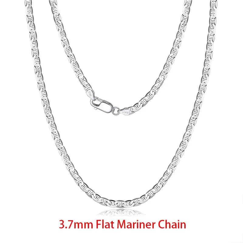 Rinntin 925 Sterling Silver Italian 2.6/3.7/5.0mm Flat Mariner Chain Necklace for Women Men Fashion Neck Chain Jewelry SC78