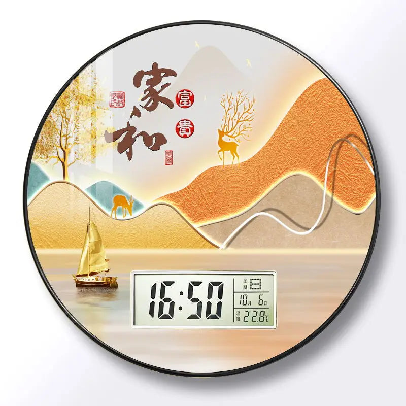 Modern wall clock for living room, home use, creative, silent, drill-free wall-mounted decorative painting electronic clock