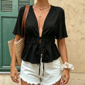 Women V Neck Flare Short Sleeve Shirt Lightweight - View 4 | SAMAG