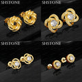 Hot New 18k Gold Round Zircon Rose Flower Multi Circular Stud Earring Fashion Accessory Anniversary Party Classic Luxury Jewelry