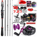 Sougayilang Casting Fishing Rod Reel Set 1.8/2.1m Carbon Fiber Casting Rod and Reel Max Drag 8kg with Line Lure for Bass Pike