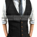 Men's Suit Vest V Neck Notched Lapel Slim Fit Leisure Wool Herringbone Tweed Vest Men for Wedding Groomsmen Mens Waistcoat Vest