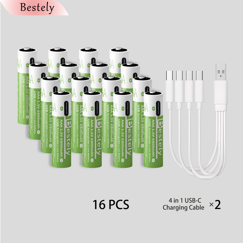 New 1.5V AAA 6800mAh Rechargeable Lithium Batteries High Capacity AAA Li-ion Battery Type-C USB 2000 Times Cycle with Free Cable