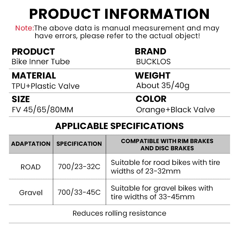 BUCKLOS TPU Material Bicycle Inner Tube 700C 23-32C Road | SAMAG