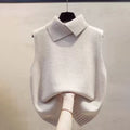 Autumn Winter Korean Solid Color Lapel Sleeveless Versatile Casual Knitted Vest For Women