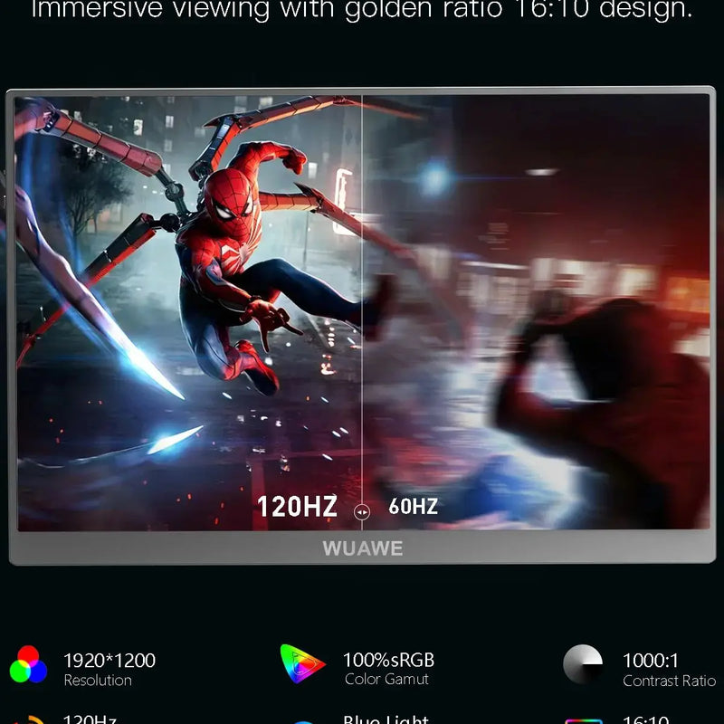 Christmas Gifts 16" 1200P 120Hz Portable Monitor, 16:10 100% sRGB Portable Gaming Monitor with Built-in Stand,HDR and Freensync,