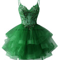 Customized Tiered Tulle A Line Homecoming Dress For Teens Sparkly Lace Applique Beaded Short Prom Dress Mini Cocktail Party Gown