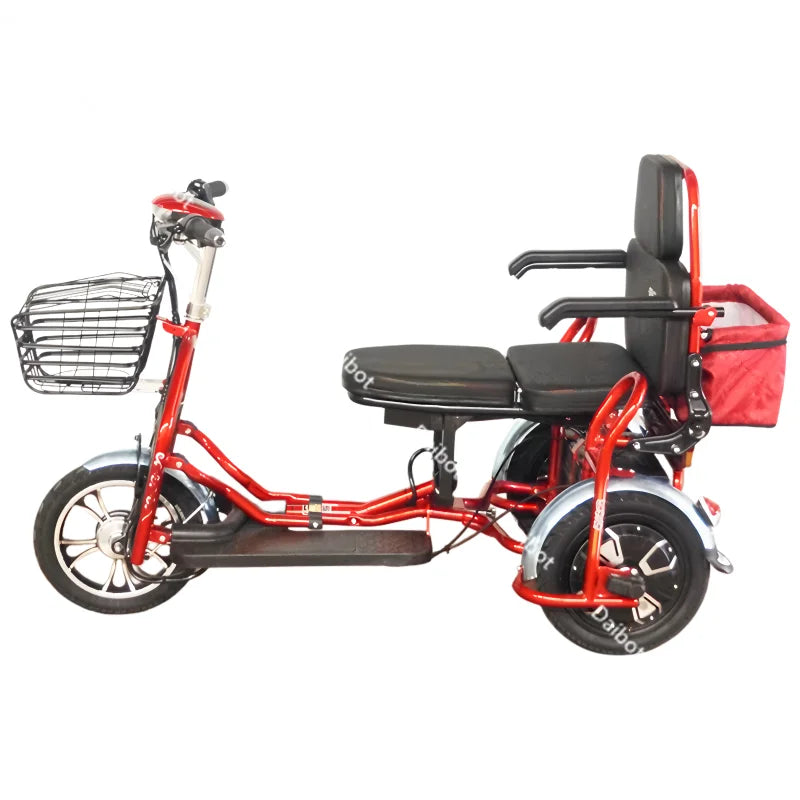 Small Parent Child Elderly Electric Tricycle Folding For Family 500W Electric Scooter Women With Adjustable Backrest/Seat/Basket