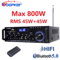 Woopker Amplifier Bt 298 Pro Home Theater Amplifier Karaoke Dual Channel Stereo Bluetooth 5.0 Maximum 800W RMS 45w+45w