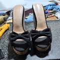 SHOFOO Women's Fashion High-Heeled Slippers Suede Bow Design Black/White 12cm Heel Height Comfortable Slip-On Shoes Wedges shoes