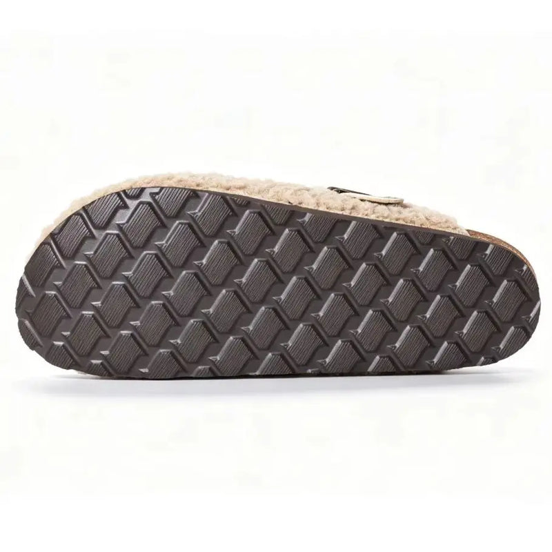 Bebealy Women's Cork Insole Clogs Winter Warm Lined Non-slip Mules Slipper With Adjustable Buckle Lady Cozy Bedroom Potato Shoes