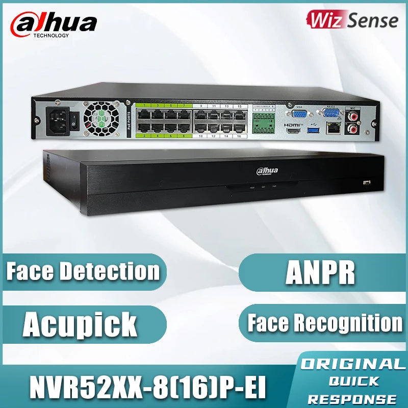 Dahua Acupick Wizsense IP POE NVR 8 16 32 CH 2HDDs Network Video Recorder NVR5208-8P-EI NVR5216-16P-EI NVR5232-16P-EI Onvif P2P