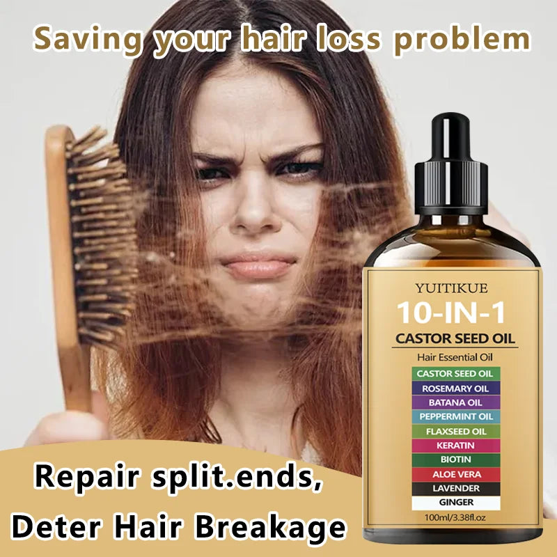 10-in-1 Castor Hair Essential Oil 100ml - Nourishing Scalp Oil with Batana, Peppermint & Biotin