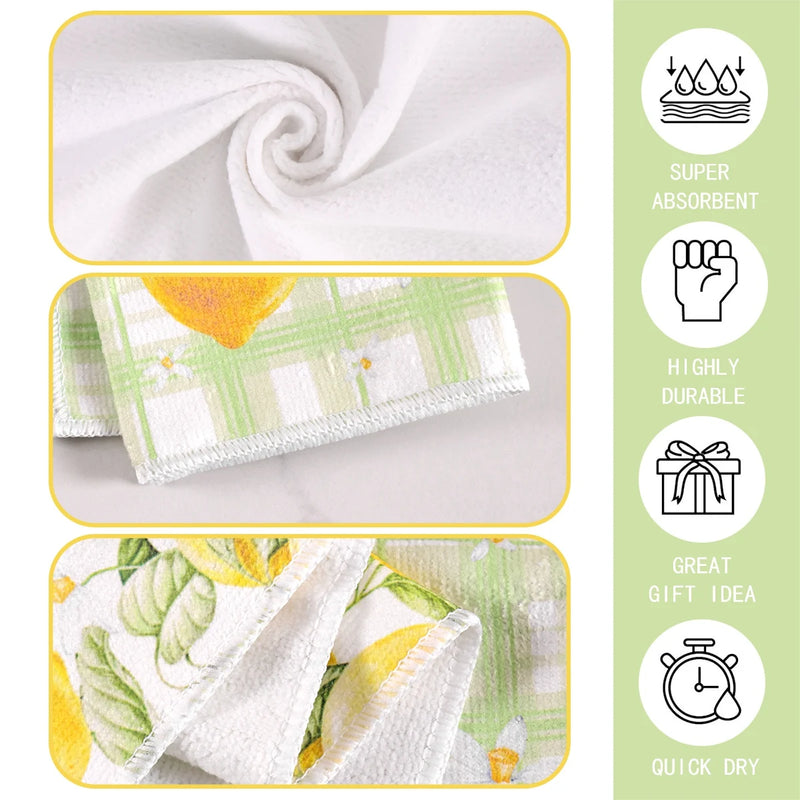 2pcs Italy Lemon Hand Towels Lemon Themed Dish Towels Polyester Bathroom Decorative Rustic Cloths Tea Towels for Kitchen