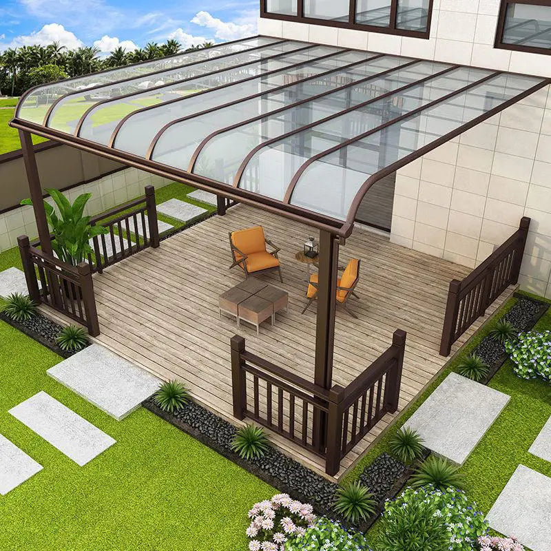 Outdoor Aluminium Carport Waterproof Polycarbonate Flat Roof Parking Garage Shed Sleek Metal Design Modern 2-Car Parking