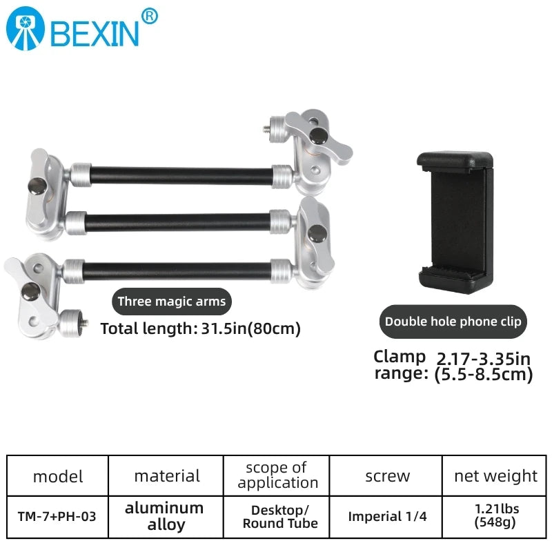 BEXIN Camera Magic Arm with Super Clip Bracket for Smartphone  Clamp Mount Tablet Webcam Studio Kits Set