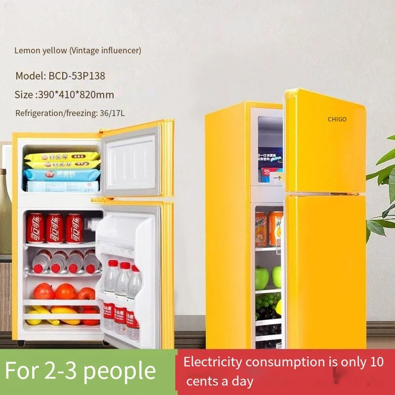 53L Home Bottom Freezer Refrigerator Mini Double Door Two-door Refrigerator and Freezer