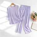20MM 100% Natural Mulberry Silk Satin Pajama Set Solid Color V-neck Three-quarter Sleeve Tops Pants Women's Home Suit Set