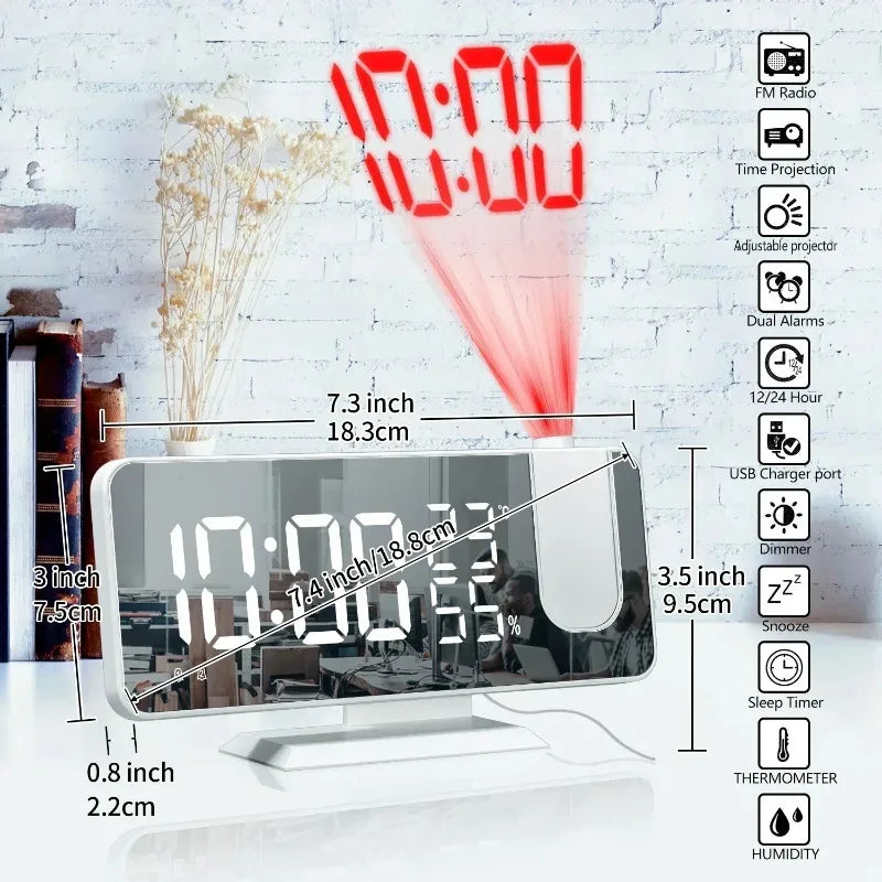 Alarm Clock Radio LED Digital Smart Watch Table Electronic Desktop Clocks USB Wake Up Clock with 180° Time Projector Snooze