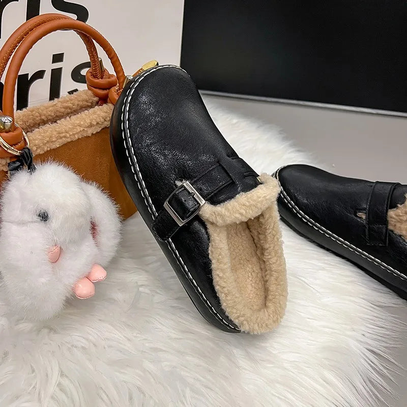 Teddy Fur Leather Birken Mules Woman Winter Warm Lambswool Slide Clogs Ladies Brand Design Casual Slip-on Plush Cotton Shoes