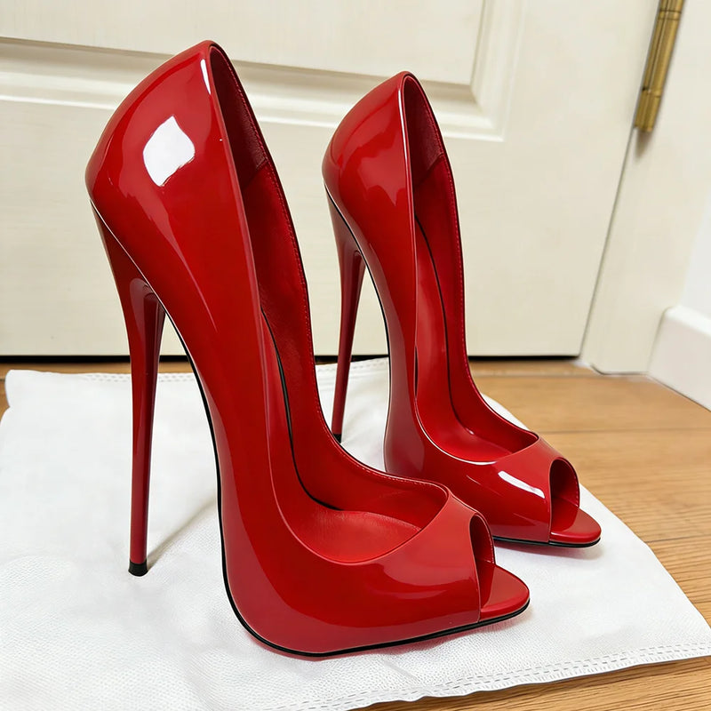 Extreme 16cm Thin High Heels Peep Toe Stiletto Pumps Sexy Catwalk Model Drag Queen Photography Unisex Fashion Party Dress Shoes