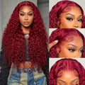 30 Inch 99J Deep Wave Lace Front Wig 13x6 Human Hair Lace Frontal Wig Colored Curly Human Hair Wigs 250 Density