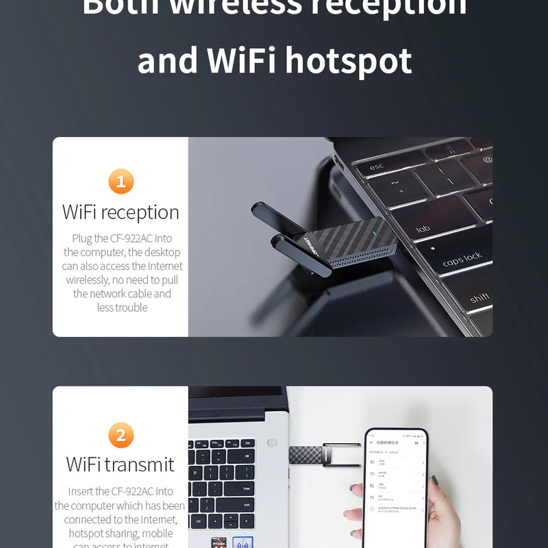 COMFAST 2.4G&5G WiFi Adapter USB3.0 Free Drive Dongle AC1300 Wireless Network Card for Win XP/7/8/10/11 - Visuel 3 | SAMAG