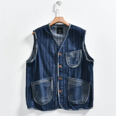 Spring Autumn Jacquard Cowboy Vest V-neck Single breasted | SAMAG