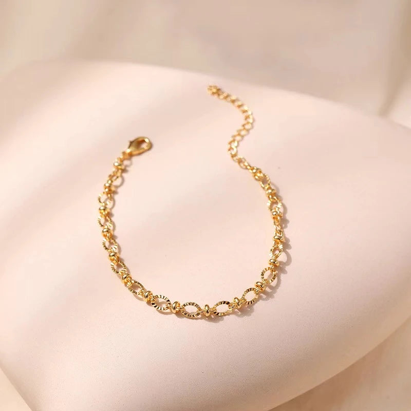 New charms 18k Gold Filled exquisite Chain Bracelets for Women fashion Wedding Party Gifts Street Versatile jewelry 18+4cm