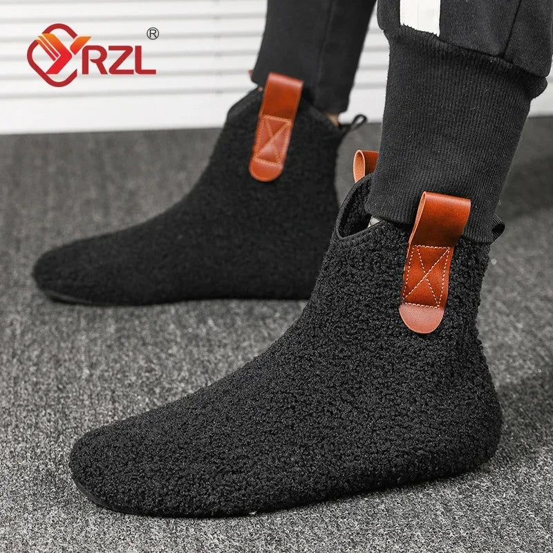 YRZL Cotton Shoes Male Boots Men Winter Warm Indoor Home Shoe Comfortable Plush Man Casual Shoes Soft  Anti-slip Walking Shoes