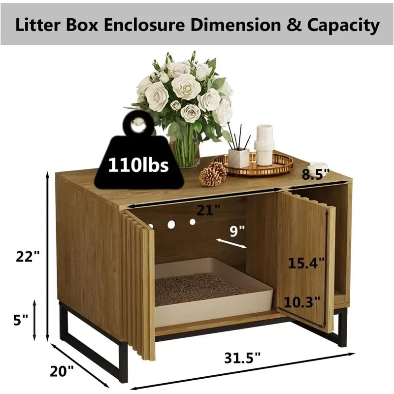 Modern Cat Box Enclosure Furniture Hidden Box with Scratch Pad Entryway Bench End Table Pet Bed for Cats
