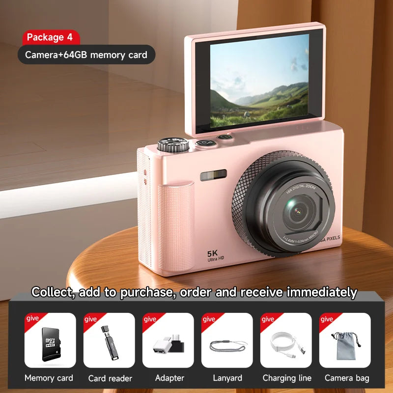 Lenovo Digital Camera 180° Flip Screen 5k Video Vlog Camera 75mp Anti-shake 18x Zoom Portable Body Camera For Students Gifts