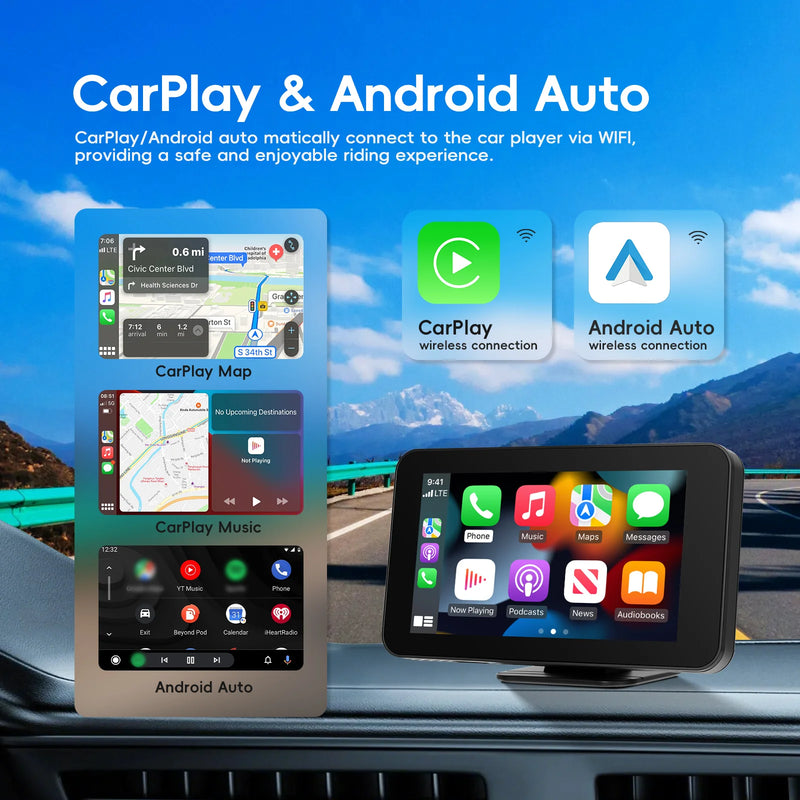 Podofo "Portable Car MP5 Player Wireless Carplay Android Auto Universal Multimedia Video Player Mirrorlink BT USB FM Radio