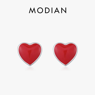 MODIAN 925 Sterling Silver Charming Romantic Red Enamel Heart Tiny Stud Earrings For Women Daily OL Fine Jewelry | SAMAG