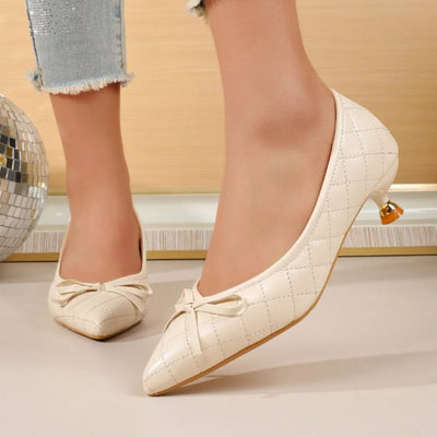 Vintage Women's Pointed Toe Bow Kitten Heels Pumps | SAMAG