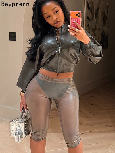 Beyprern Sexy Metallic See Through Capri Leggings | SAMAG