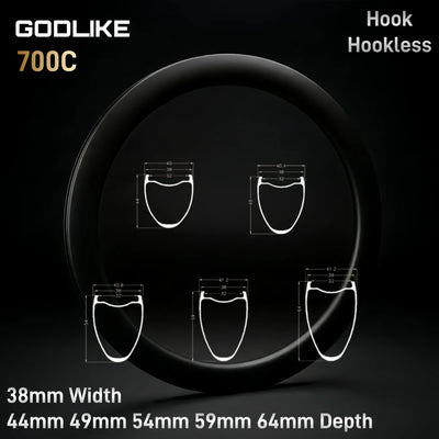 GODLIKE 38mm Wide Road Gravel Carbon Rim 44/49/54/59/64mm | SAMAG