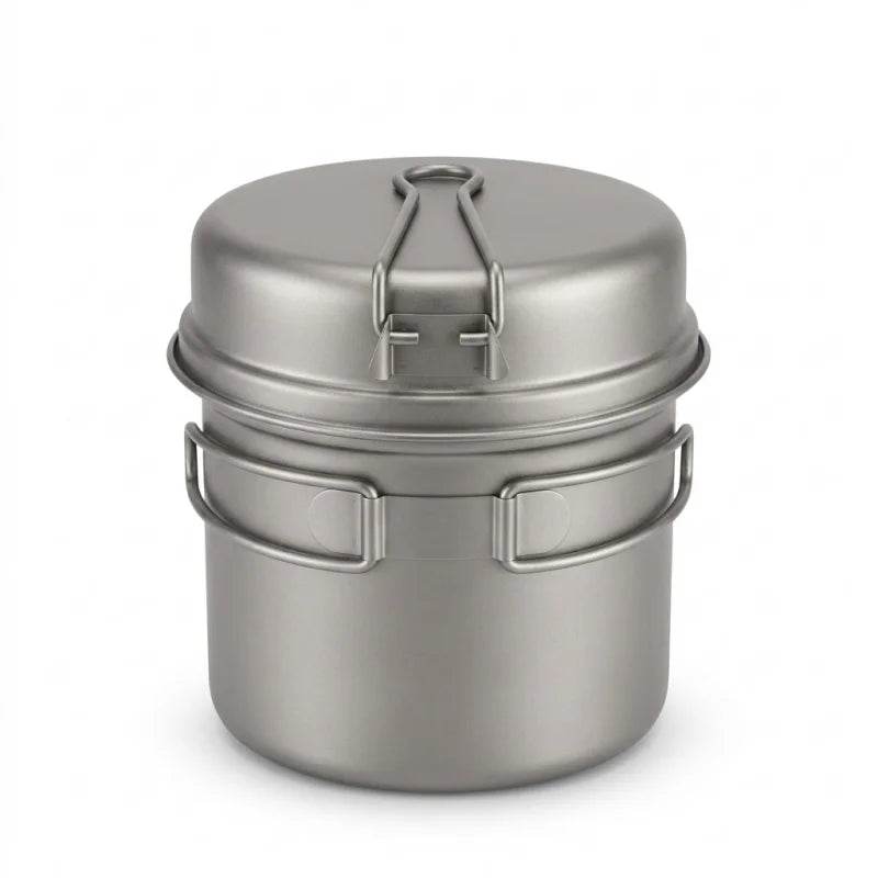 Titanium Camping Cookware Set with Folding Handles, Lightweight Portable Pot and Pan Set for Outdoor Hiking Backpacking Picnic