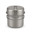Titanium Camping Cookware Set with Folding Handles, Lightweight Portable Pot and Pan Set for Outdoor Hiking Backpacking Picnic