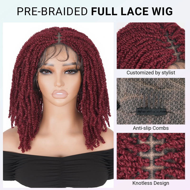99J Burgundy Knotless Box Braided Wig Synthetic Full Lace Front Braids Wig With Baby Hair Short Bob Braided Wigs for Black Women