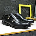 Men's Leather Loafers Double Buckle Monk Strap Handmade Dress Shoes Wingtip Pointed Toe Brogue Wedding Office Business Shoes