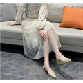 new Korean version fashion rhinestone toe slippers thick-heeled pointed women's summer Hong Kong style two-wear sandals