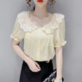 Vintage Lace Patchwork White Shirts Summer Women Korean - View 3 | SAMAG
