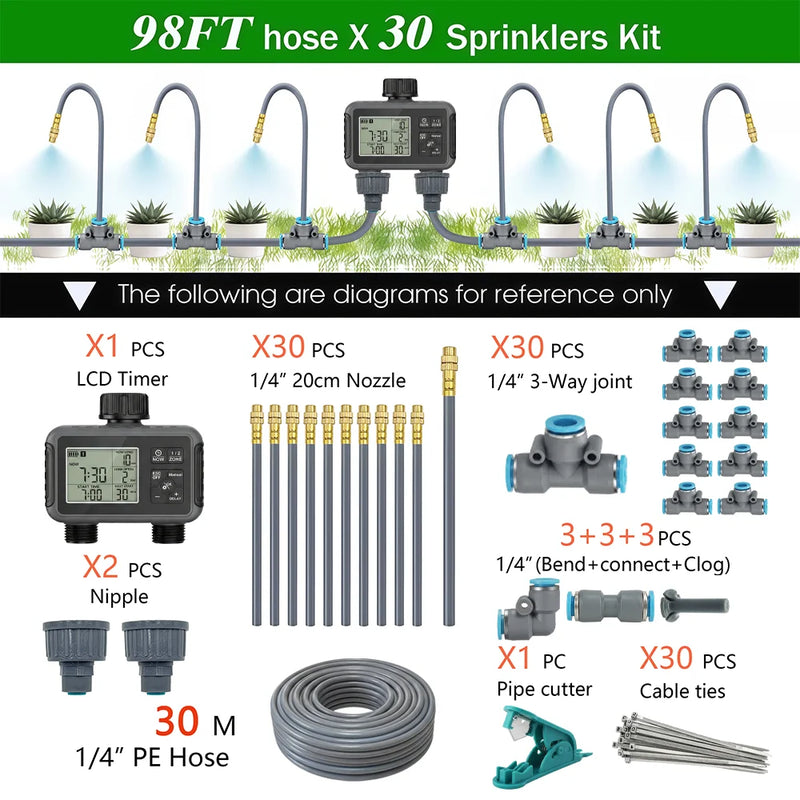Dual Zone Independent Smart LCD Display Garden Watering Timer Atomization Spray Kit Mist Cooling System Irrigation Controller