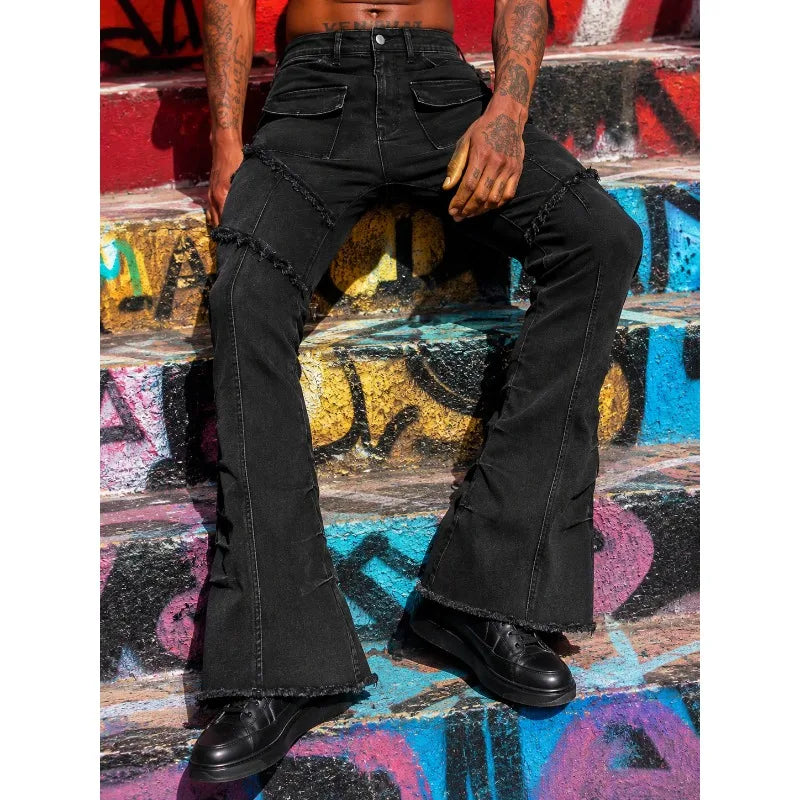 Men's Jeans Fashion High Waist Ripped Skinny Bootcut Man | SAMAG