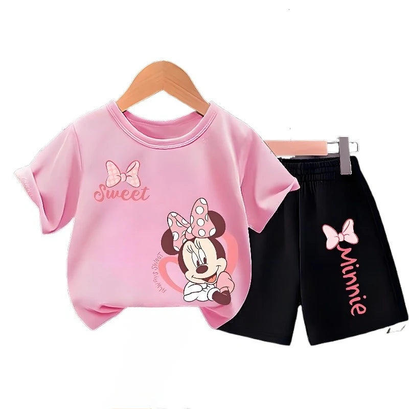 Children's T Shirt and Shorts Two Piece Set Girls O Neck - View 4 | SAMAG