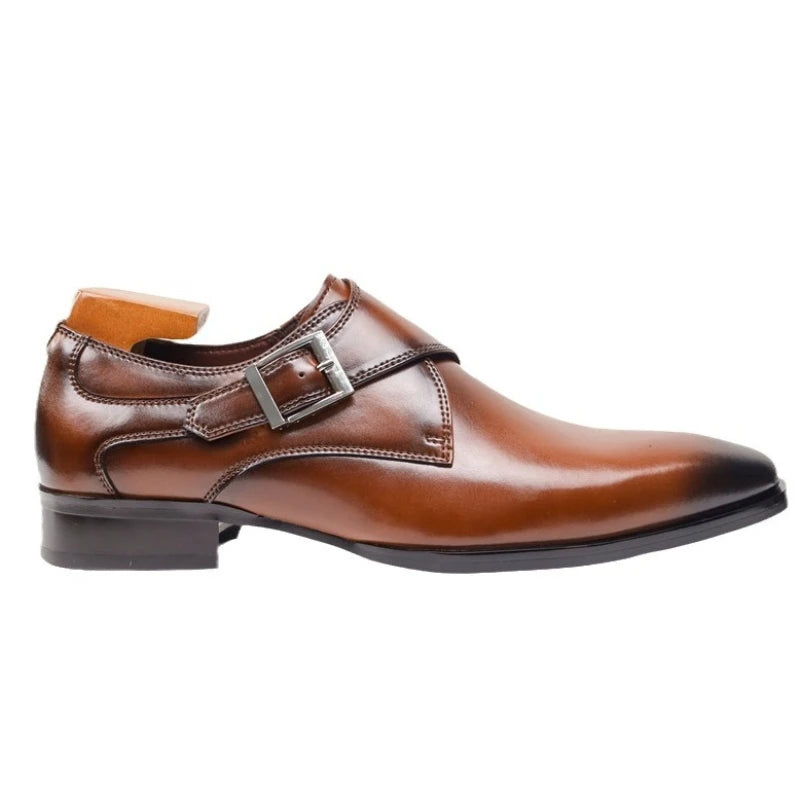 Classic Retro Dress Men Monk Leather Shoes with Pointed Toe Buckle Business Shoes Office Wedding Comfortable Men Oxfords Shoes