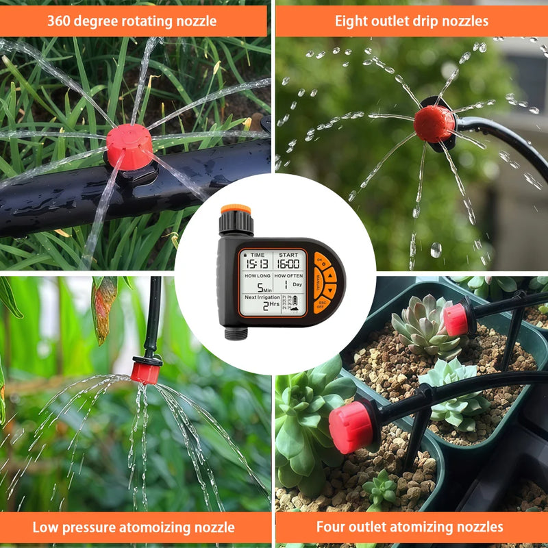 20M Smart Garden Timer Irrigation Set IPX5 Waterproof LCD Automatic Watering Controller Set With Rain Sensor for Farms