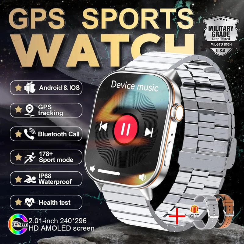 New GPS Military Smart Watch Bulit-in GPS Compass Altimeter Barometric 10ATM IP69K Waterproof AMOLED BT Call Smartwatch